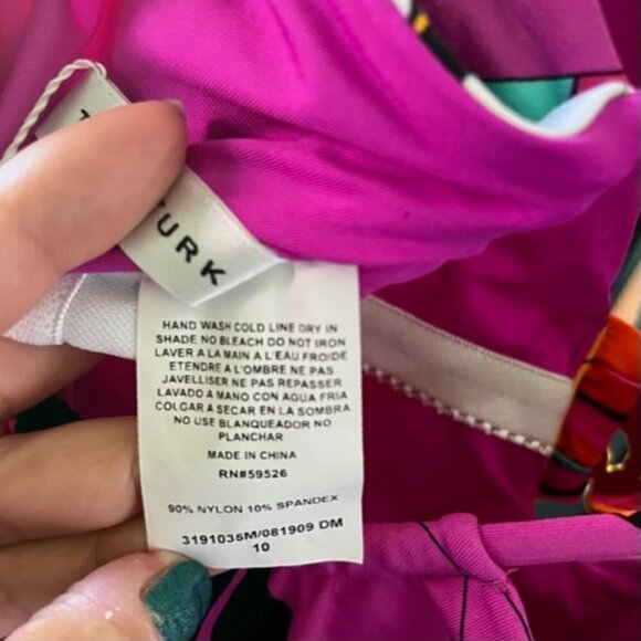 Trina Turk NWT Gemini Plunge Neck Printed One Piece Swimsuit In Multi Color SZ10 - Picture 16 of 16